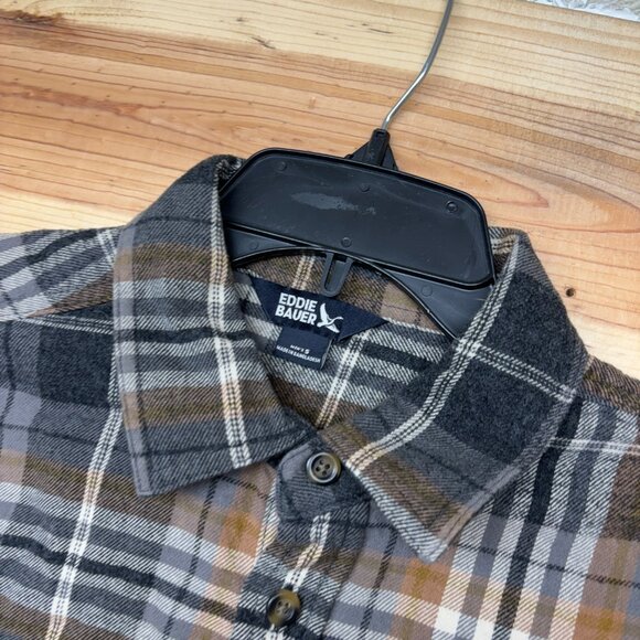 Eddie Bauer Flannel Shirt Small Gray Brown Button Up Long Sleeve Outdoors - Picture 3 of 12